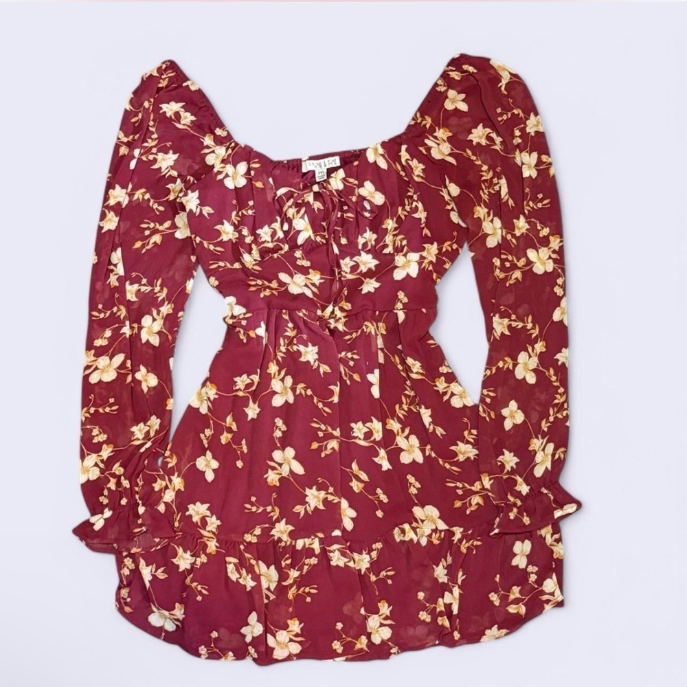 Inspired Hearts Red Ruffled Puff Sleeve Blouse